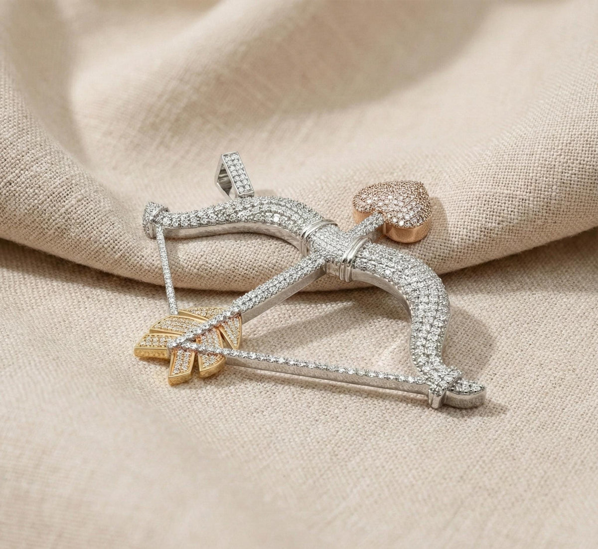 Diamond Bow and Arrow Pendant | Sterling Silver Sagittarius Necklace | Cupid Love Charm | Pave Archery Jewelry | Valentine's Gift for Her
