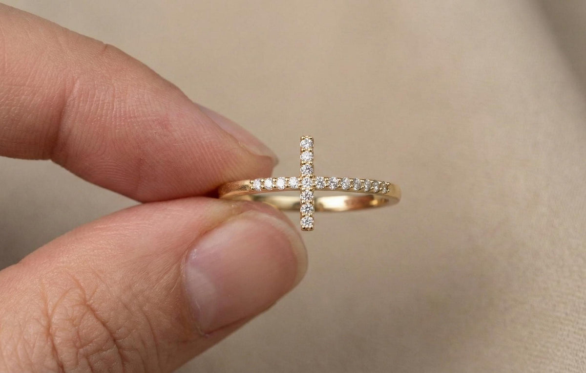 925 Sterling Silver Cross Ring, Diamond Cross Ring, Minimalist Christian Ring, Dainty Faith Jewelry, Gold Vermeil Cross Ring, Gift For Her