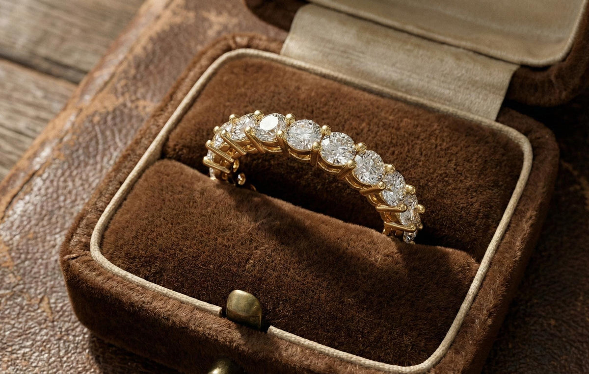 925 Sterling Silver Diamond Half Eternity Ring, Gold Vermeil Wedding Band, Minimalist Stackable Ring, Anniversary Gift for Her,