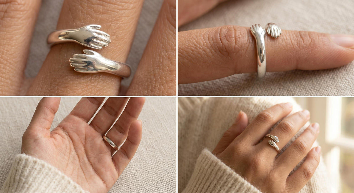 Adjustable Hug Ring, 925 Sterling Silver Embrace Ring, Long Distance Relationship Gift, Best Friend Gift, Rose Gold or Yellow Gold Plated