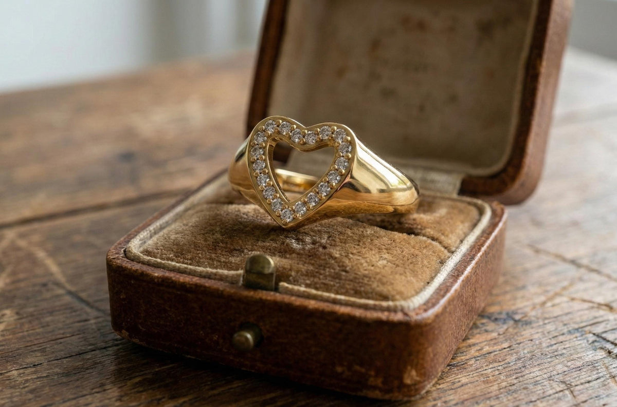 Gold Plated Sterling Silver Heart Ring, Diamond Promise Ring, Gift For Her, Dainty Heart Ring
