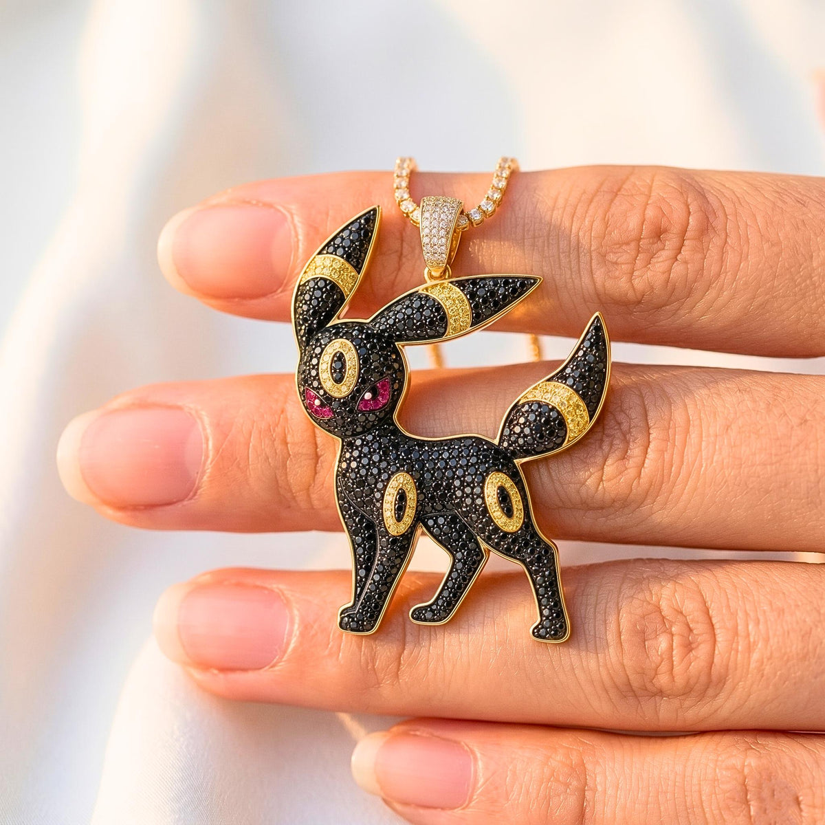 Umbreon Pendant Necklace | Sterling Silver Iced Out Anime Charm, Gamer Gift