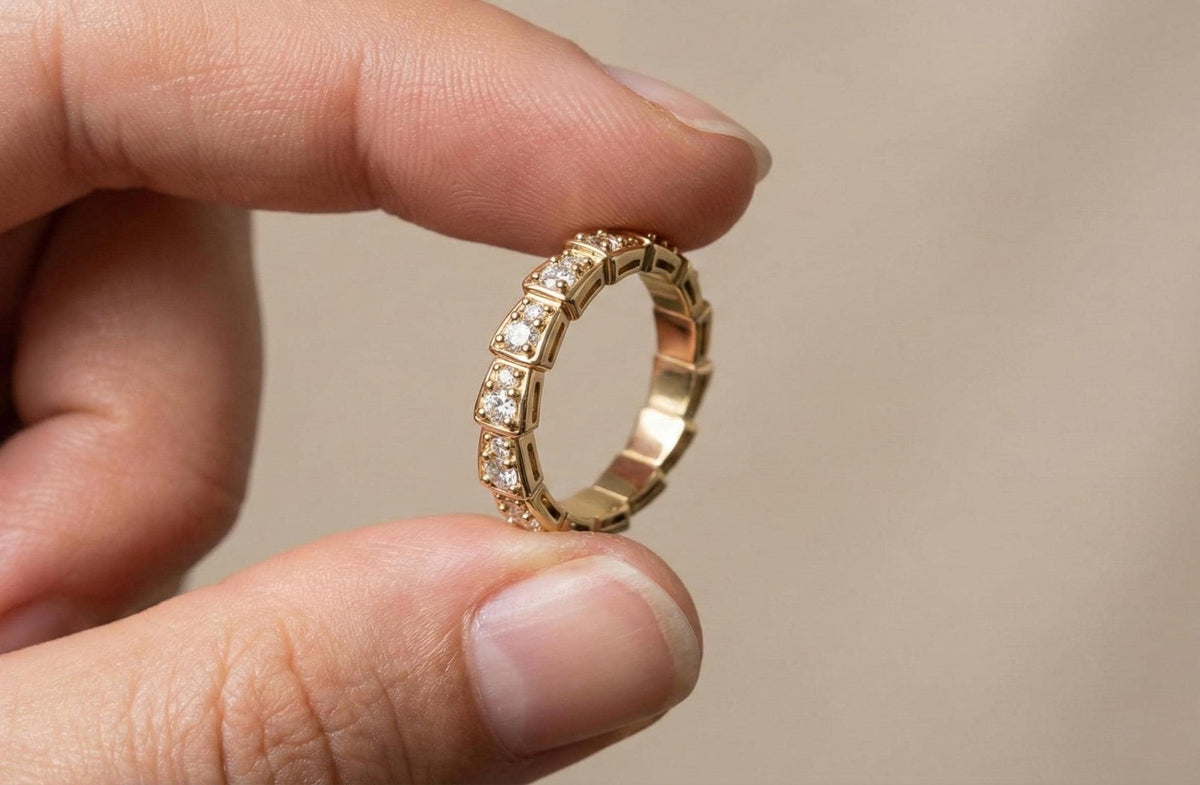 Gold Vermeil Geometric Eternity Band, CZ Diamond Sterling Silver Stacking Ring
