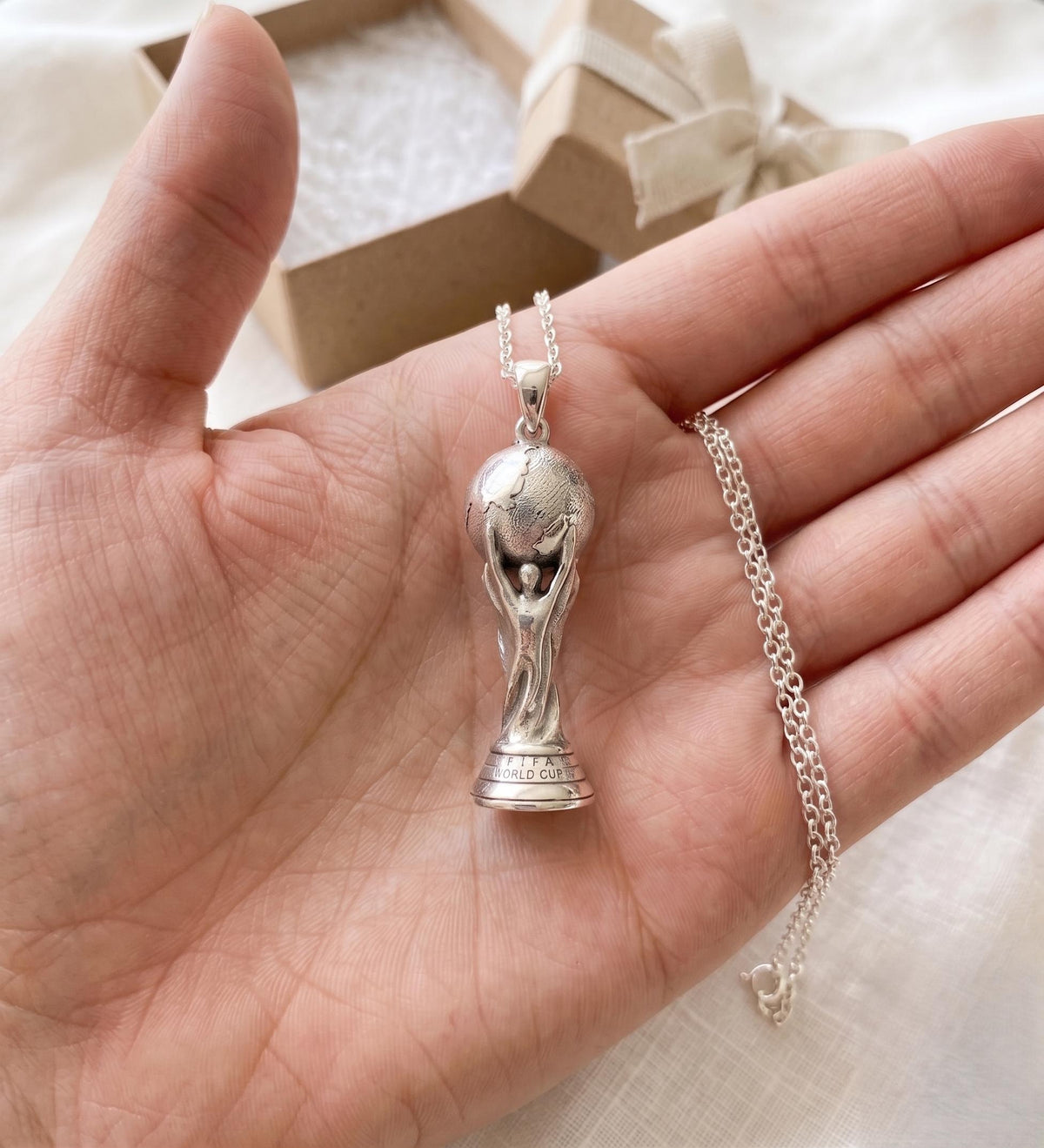 925 Sterling Silver Football Trophy Pendant | Soccer Champion Necklace | Sports Fan Jewelry | Yellow & Rose Gold Plated Gift for her/him