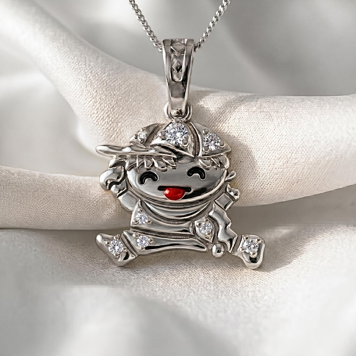 Whimsical Boy Pendant | Smiling Character, Sparkling Stones, 925Sterling Silver Charm