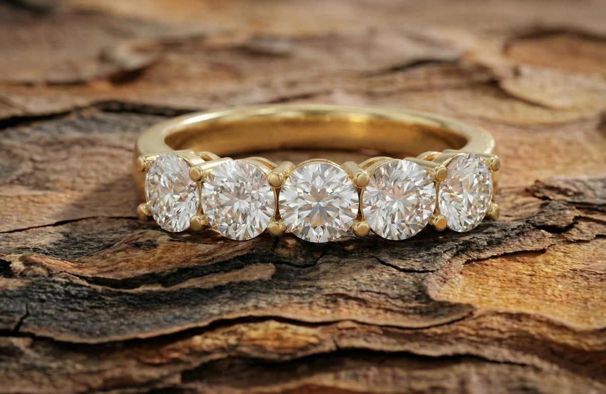 Gold Plated Sterling Silver Five Stone Ring, Anniversary Gift