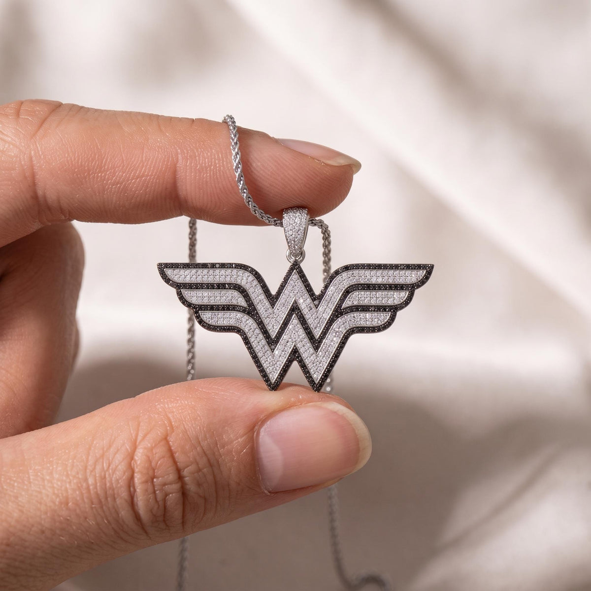 Rare Iced Out Wonder Woman Pendant | 925 Sterling Silver DC Superhero Jewelry | Gold Plated Comic Necklace | Hip Hop Bling gift for her