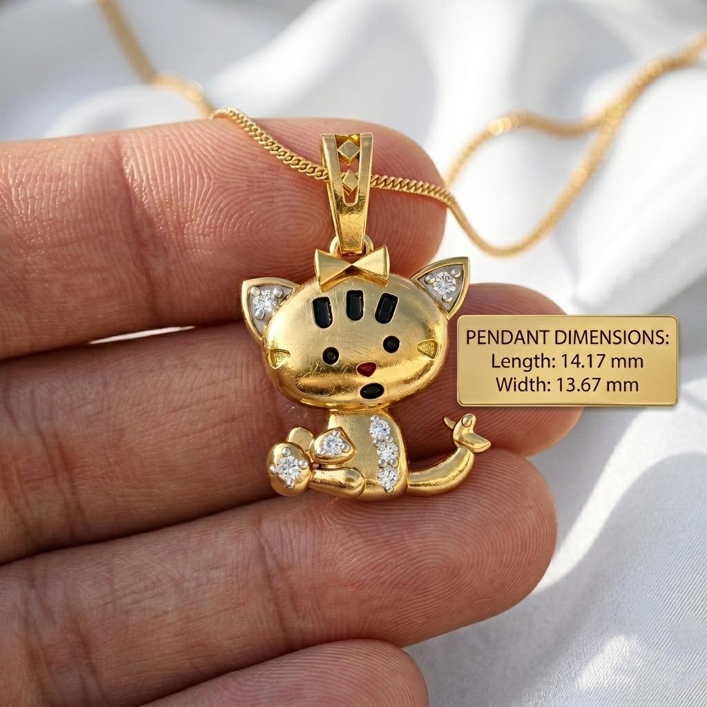 925 Sterling Silver Kitten Pendant with Bow | Whimsical Animal Charm for Kids