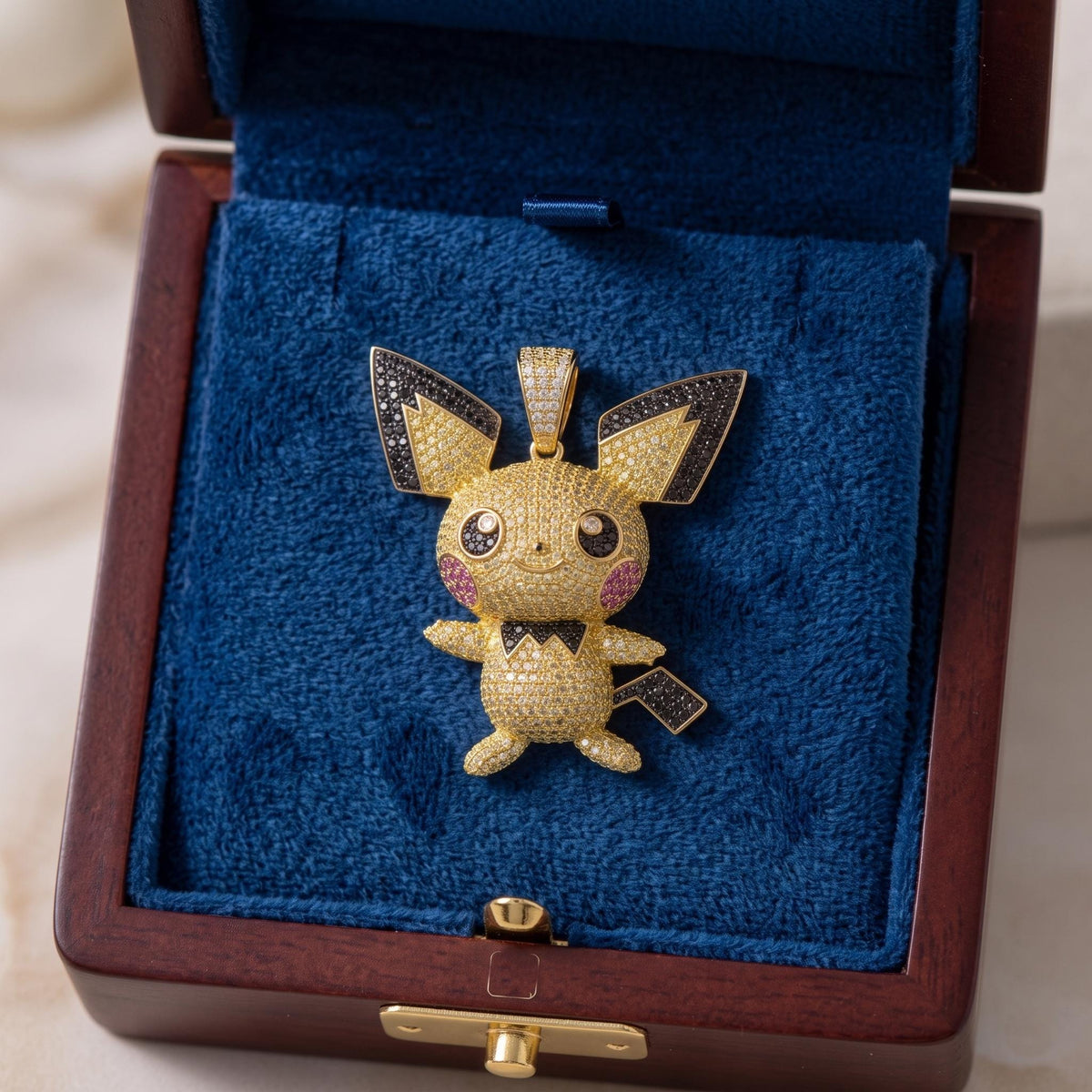Rare Iced Out Pichu Pokémon Pendant 925 Sterling Silver • Custom Anime Jewelry Gamer Gift • Hip Hop Charm • Geek Pendant Gift for her/him