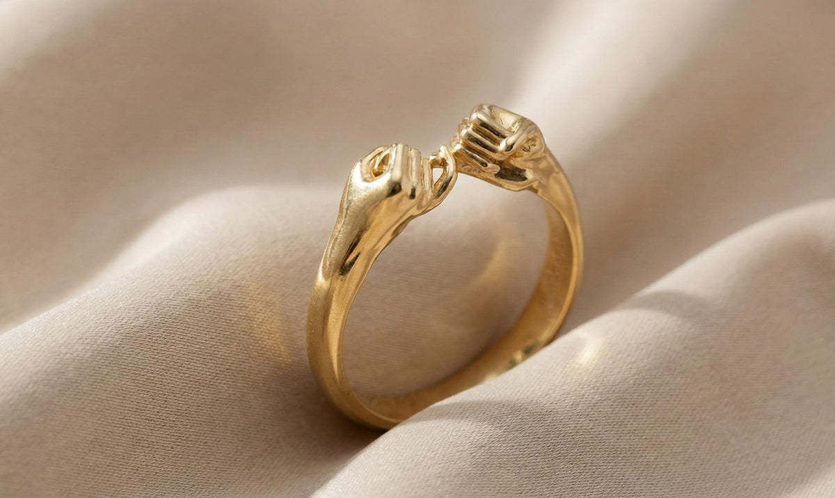 Gold Plated Sterling Silver Holding Hands Ring, Friendship Jewelry