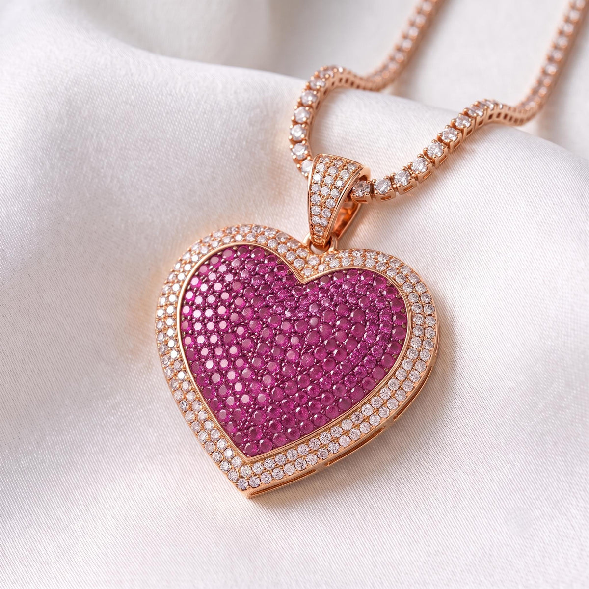 Rare Iced Out Heart Pendant | 925 Sterling Silver | Heart Necklace | Yellow & Rose Gold Plated | Hip Hop Bling Jewelry gift for her/him