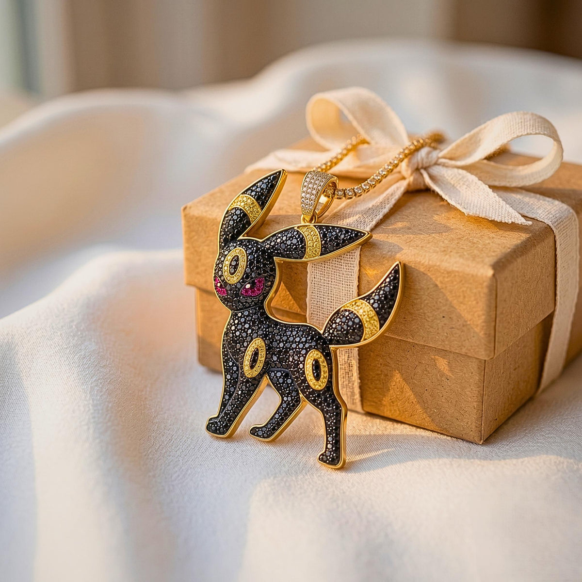 Umbreon Pendant Necklace | Sterling Silver Iced Out Anime Charm, Gamer Gift