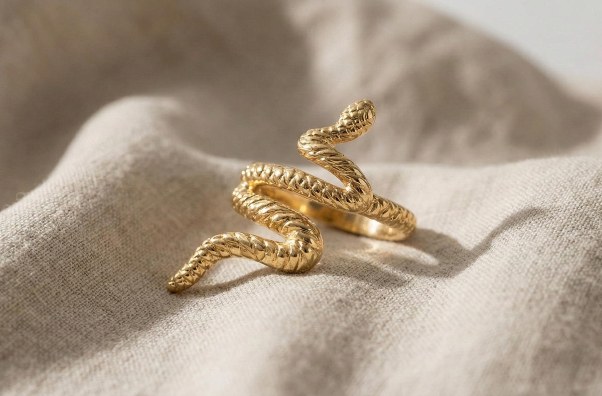 Snake Ring 925 Sterling Silver Gold, Serpent Wrap Ring Adjustable, Statement Animal Ring, Minimalist Boho Jewelry Gift for Her