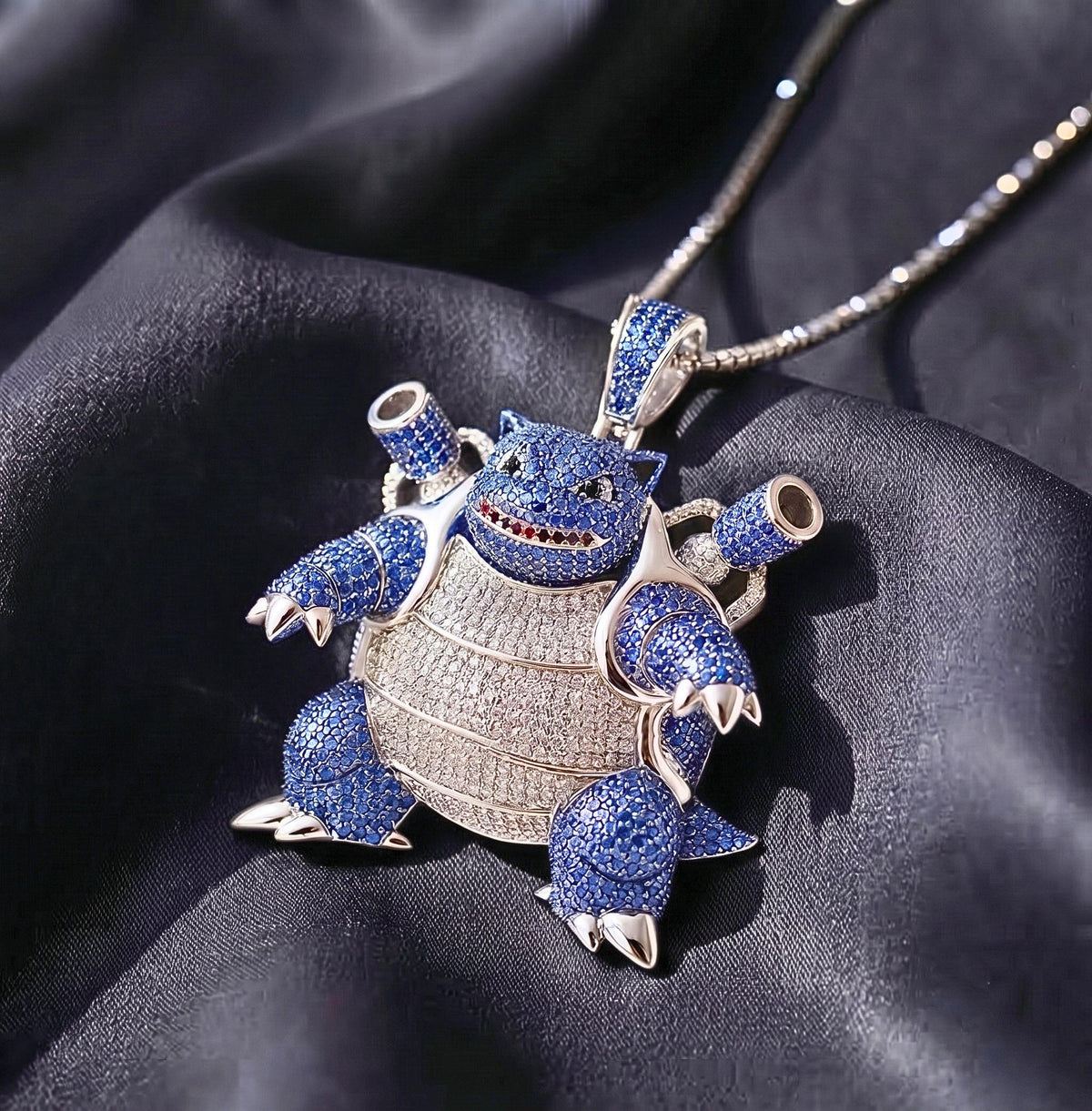 Rare Iced Out Blastoise Pokémon Pendant | 925 Sterling Silver Gold Plated | Custom Pokemon Jewelry | Rare Anime Gamer Charm Gift for her/him