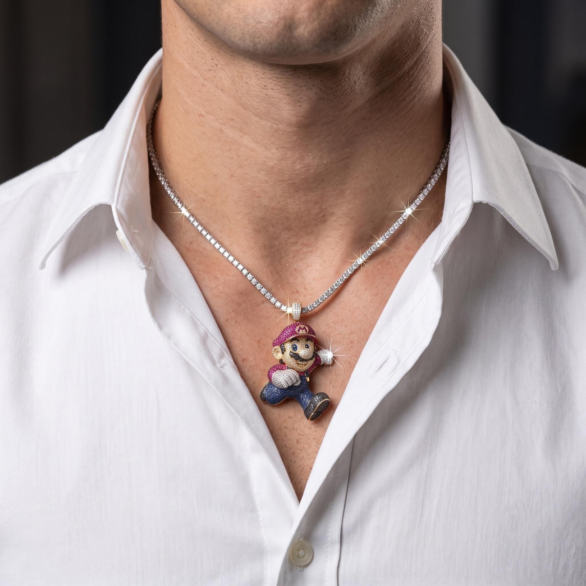 Rare Iced Out Super Mario Pendant | 925 Sterling Silver Gamer Jewelry | Hip Hop Charm | Gamers gift | Gift for her/him