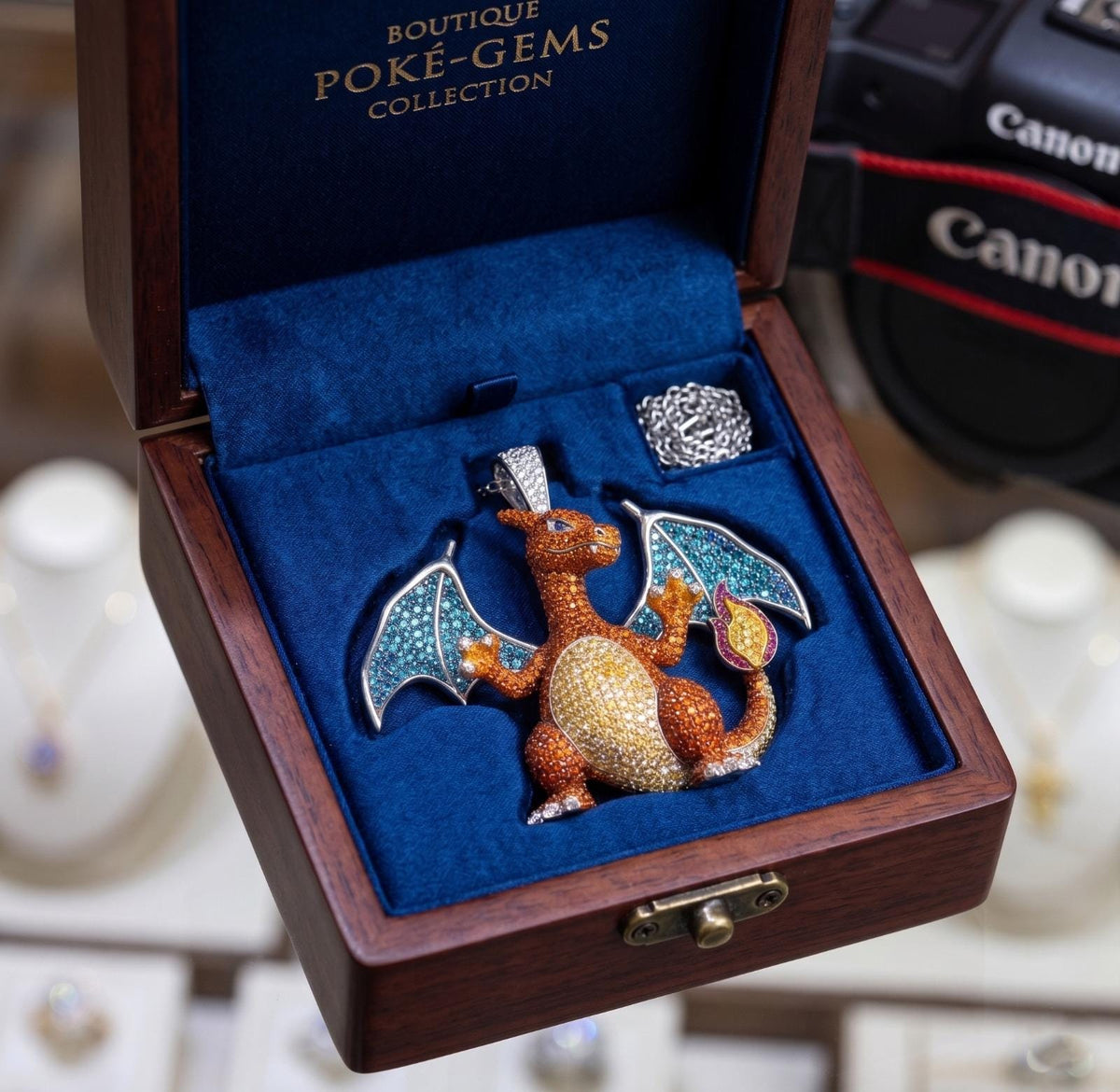 Rare Iced Out Charizard Pokémon Pendant | 925 Sterling Silver & Gold plated Anime Gift Gamers Gift for her/him/her
