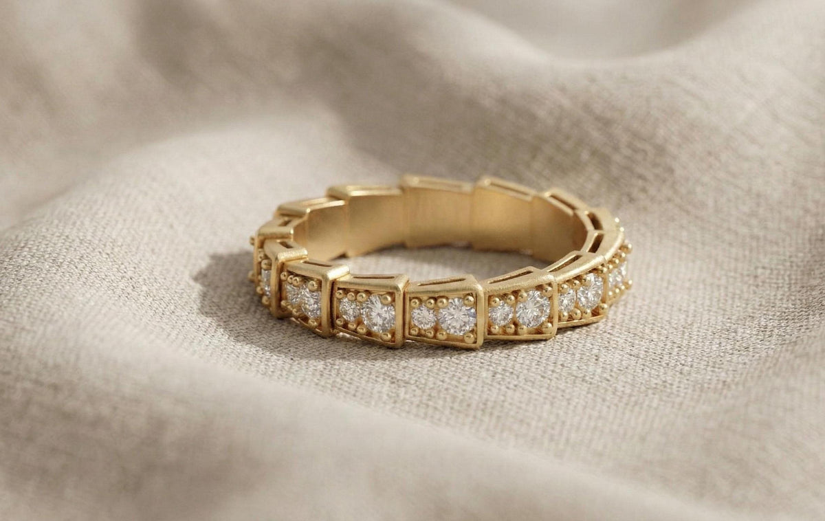 Gold Vermeil Geometric Eternity Band, CZ Diamond Sterling Silver Stacking Ring