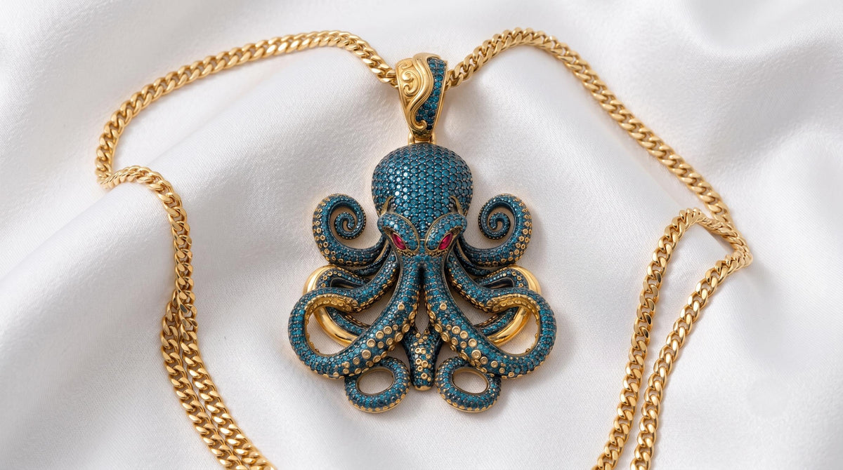 Rare Iced Out Octopus Pendant | 925 Sterling Silver Nautical Halloween Jewelry | Gothic Sea Creature Necklace | Hip Hop gift for her/him