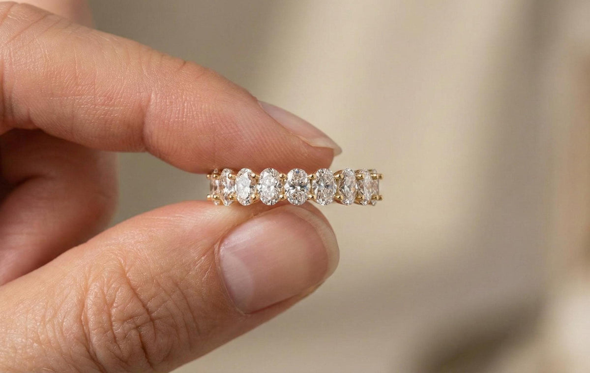 925 Sterling Silver Oval Cut Diamond Eternity Ring, Full Eternity Wedding Band for Women, Statement Bridal Ring, Anniversery Gift For Her