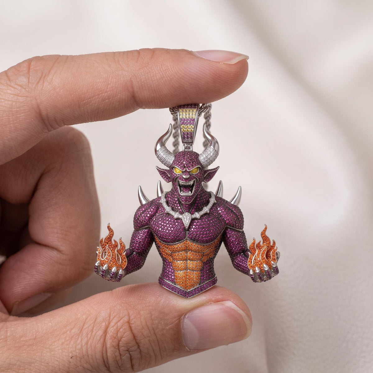 Rare Iced Out Demon Pendant | 925 Sterling Silver Halloween Jewelry | Yellow & Rose Gold Plated Hip Hop Devil Charm Gift for him/her