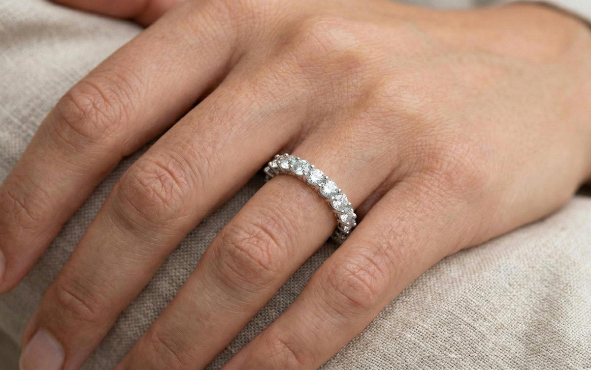 925 Sterling Silver Diamond Half Eternity Ring, Gold Vermeil Wedding Band, Minimalist Stackable Ring, Anniversary Gift for Her,