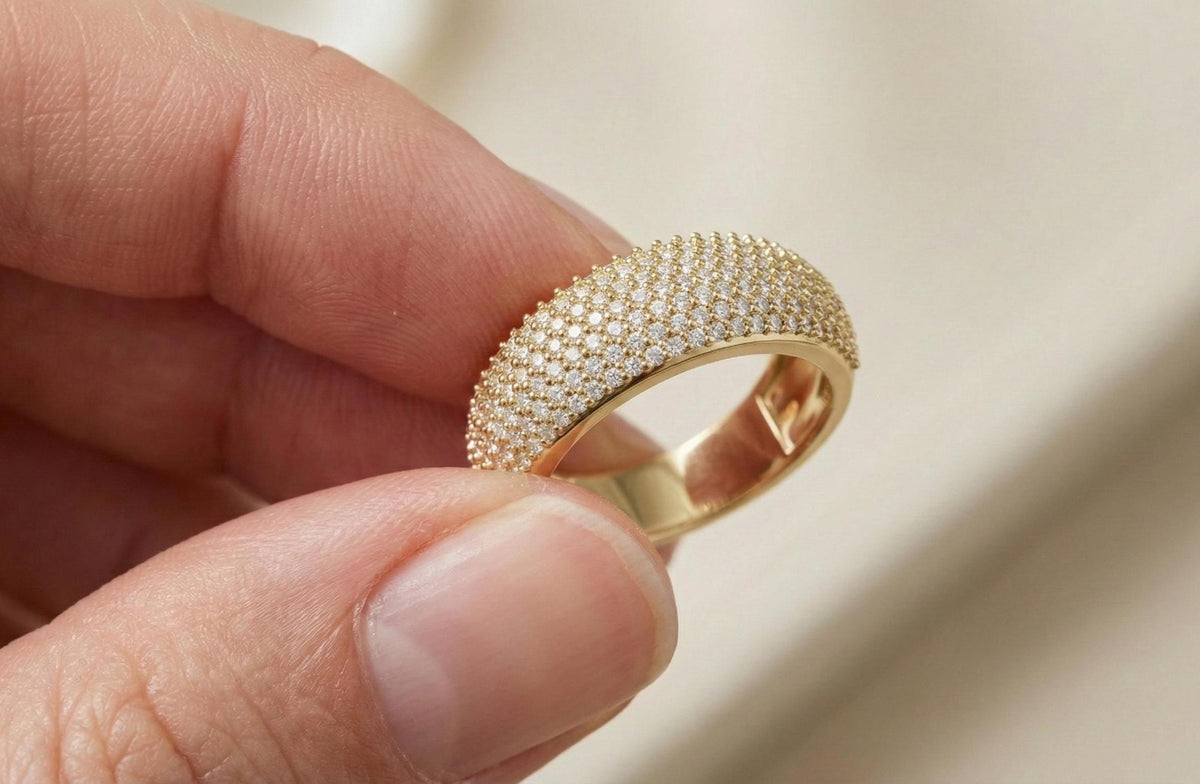 Gold Pavé CZ Eternity Band Ring, 925 Sterling Silver