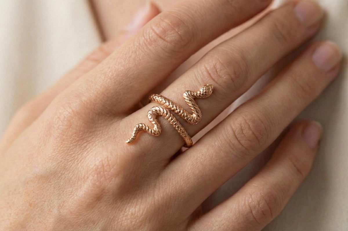 Snake Ring 925 Sterling Silver Gold, Serpent Wrap Ring Adjustable, Statement Animal Ring, Minimalist Boho Jewelry Gift for Her