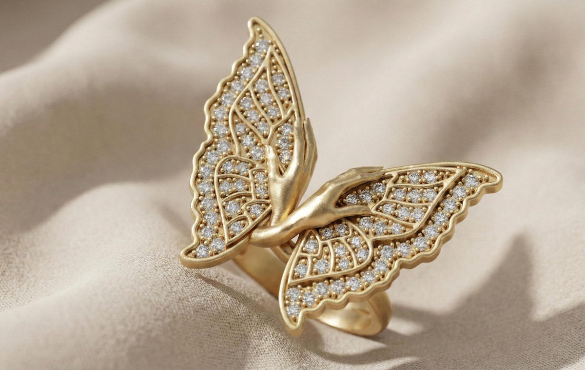 925 Sterling Silver RING Butterfly Ring Gold Butterfly Statement Ring, Diamond CZ Butterfly Wing Ring Luxury Butterfly Jewelry, Gift For Her