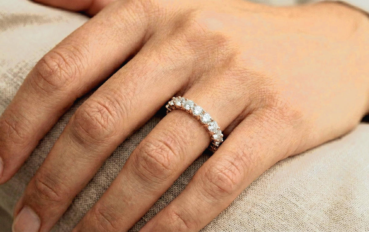 925 Sterling Silver Diamond Half Eternity Ring, Gold Vermeil Wedding Band, Minimalist Stackable Ring, Anniversary Gift for Her,
