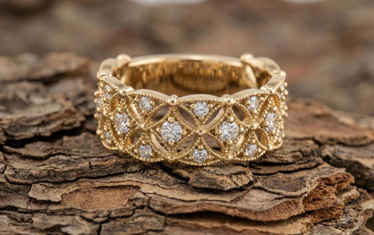 925 Sterling Silver Gold filigree Ring, Vintage Art Deco Wedding Band, Diamond Style Anniversary Ring, Handmade Statement Ring Gift for Her