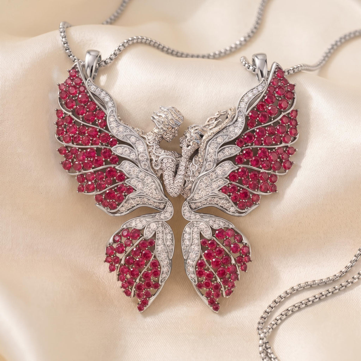 Rare Iced Out Angel Wing Pendant • 925 Sterling Silver Butterfly Necklace • Yellow & Rose Gold Plated • Rare  Love Jewelry Gift for her/him