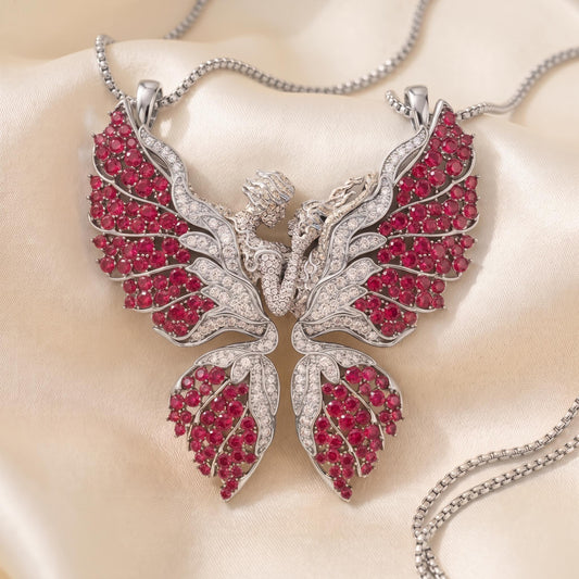 Rare Iced Out Angel Wing Pendant • 925 Sterling Silver Butterfly Necklace • Yellow & Rose Gold Plated • Rare  Love Jewelry Gift for her/him