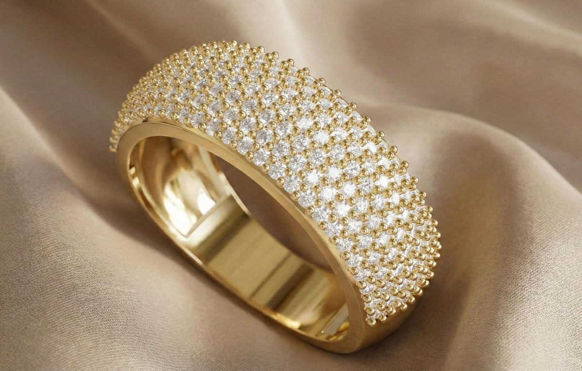 Gold Pavé CZ Eternity Band Ring, 925 Sterling Silver