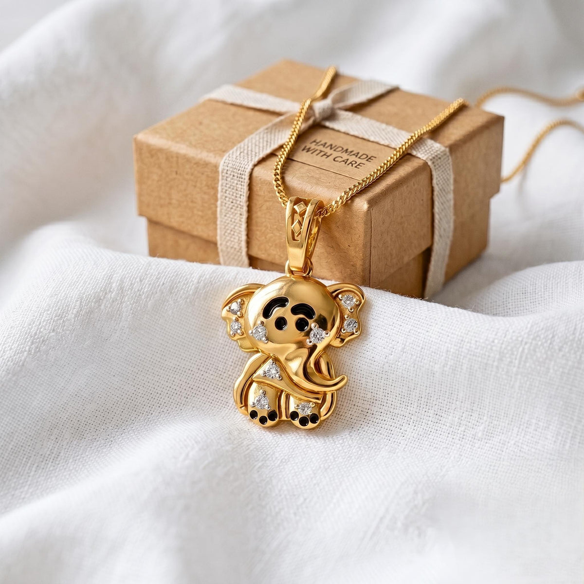 925  Sterling Silver Baby Elephant Pendant | Enamel, Clear Stones, Safari Charm
