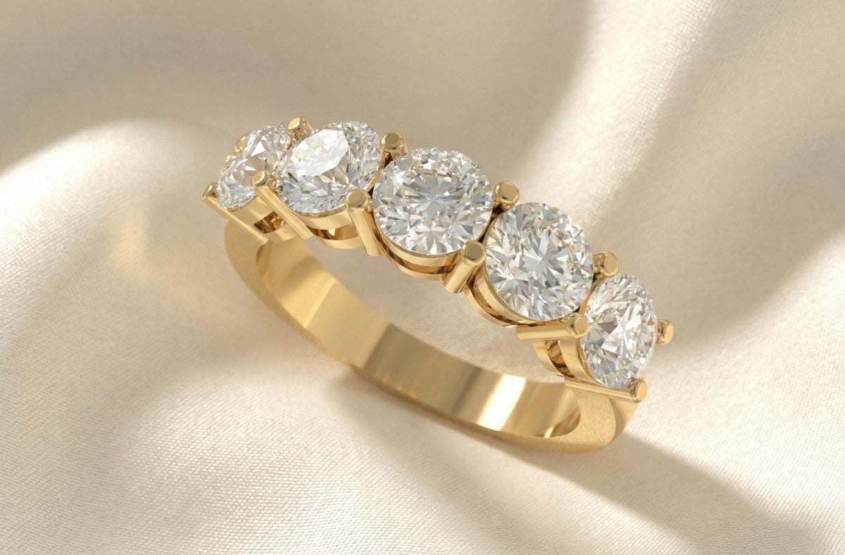 Gold Plated Sterling Silver Five Stone Ring, Anniversary Gift