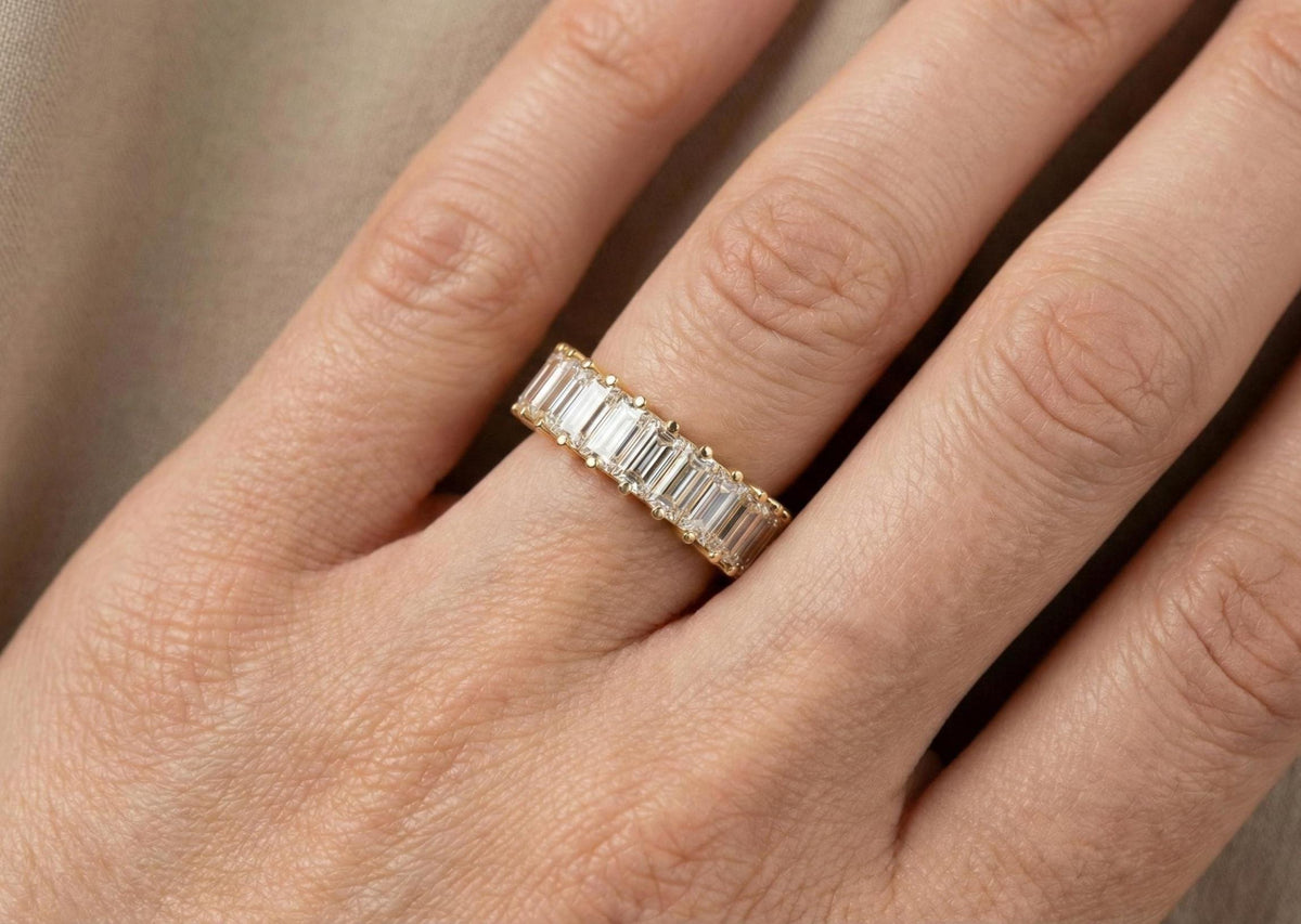 925 Sterling Silver Baguette Eternity Ring, Full Diamond Wedding Band, Minimalist Stackable, Luxury Promise Ring for Women, Gift For Her