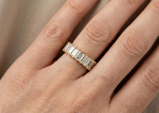 925 Sterling Silver Baguette Eternity Ring, Full Diamond Wedding Band, Minimalist Stackable, Luxury Promise Ring for Women, Gift For Her