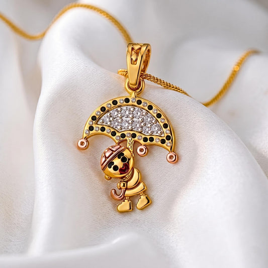 925 Sterling Silver Umbrella Character Pendant for Kids | Pave CZ Necklace, Child Gift