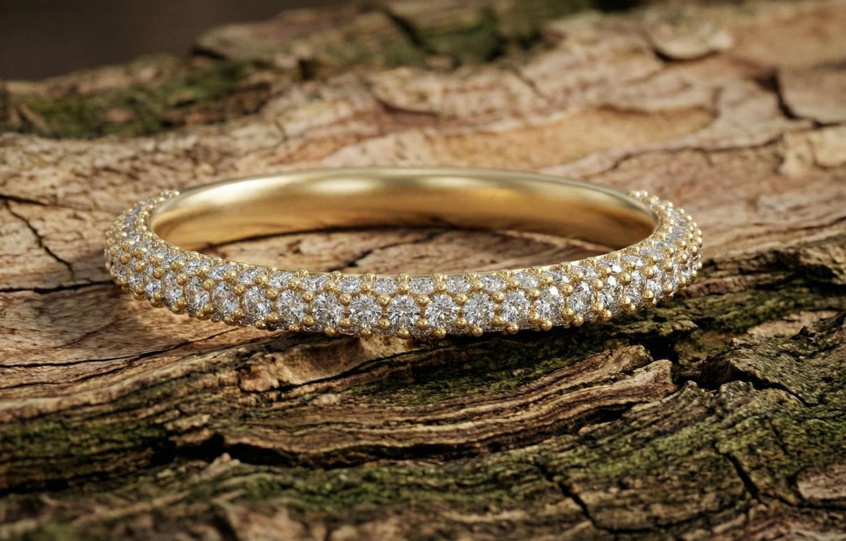 Dainty Silver CZ Eternity Band, Double Row Pave Stacking Ring