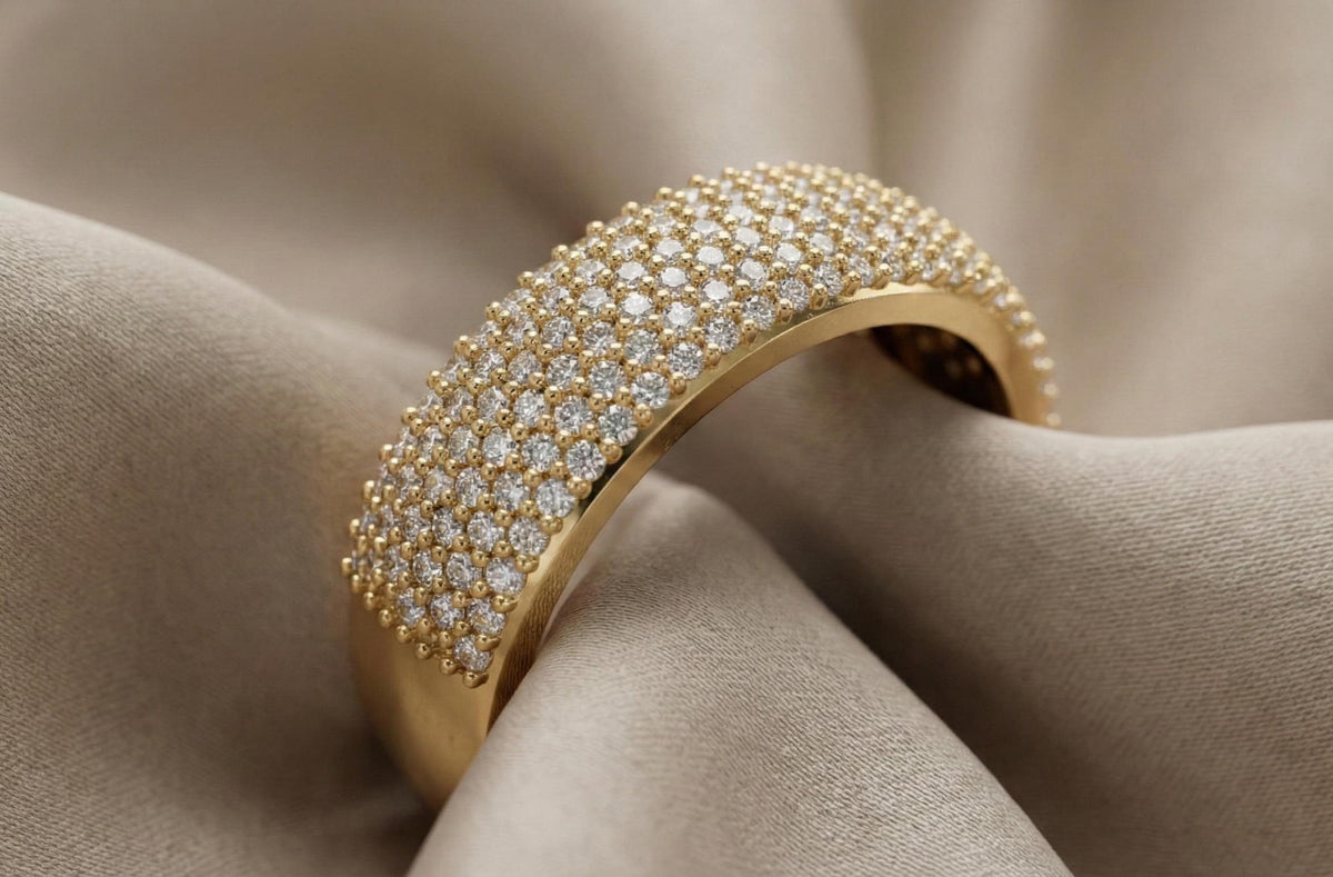 Gold Pavé CZ Eternity Band Ring, 925 Sterling Silver