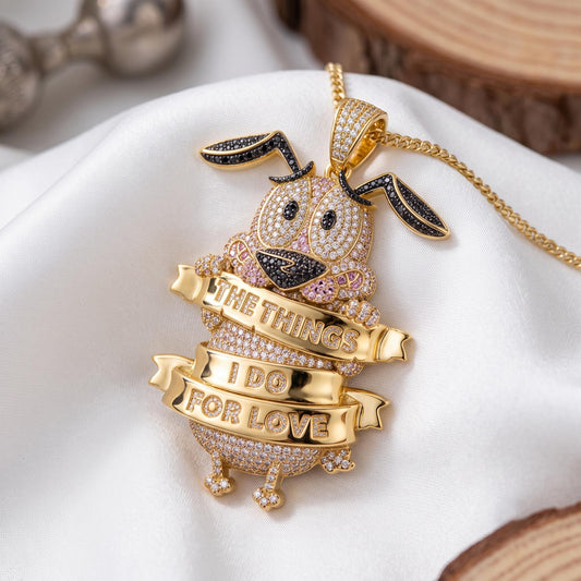 Rare Iced Out Nostalgic Cartoon Dog Pendant | 925 Sterling Silver  "The Things I Do For Love" | Gold Plated Hip Hop Jewelry Gift for her/him