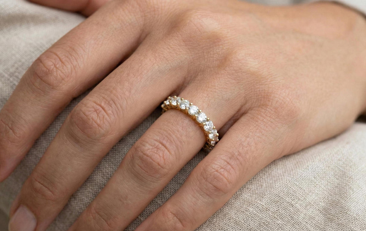925 Sterling Silver Diamond Half Eternity Ring, Gold Vermeil Wedding Band, Minimalist Stackable Ring, Anniversary Gift for Her,