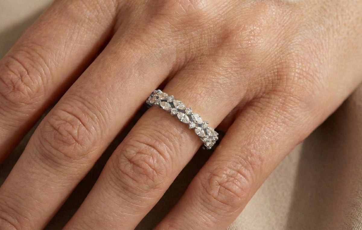 Gold Plated Sterling Silver Marquise Diamond Eternity Ring
