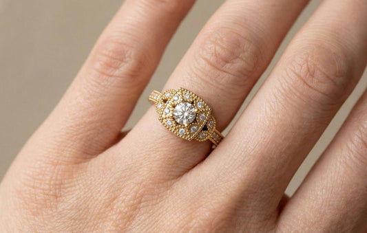 925 Sterling Silver Vintage Halo Engagement Ring for Women, Gold Plated Art Deco Diamond Ring, Promise Ring, Bridal Wedding Jewelry Gift