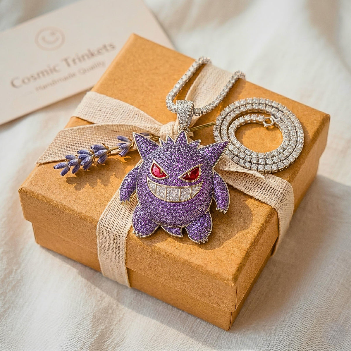 Rare Iced Out Gengar Pendant | 925 Sterling Silver Anime Necklace Hip Hop Gamer Jewelry Gold  Ghost Charm Custom Nostalgic Gift for him/her.