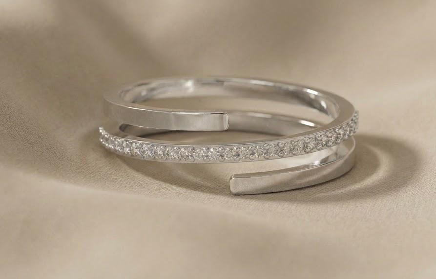 Gold Plated Sterling Silver Open Ring, Cubic Zirconia Stackable Ring