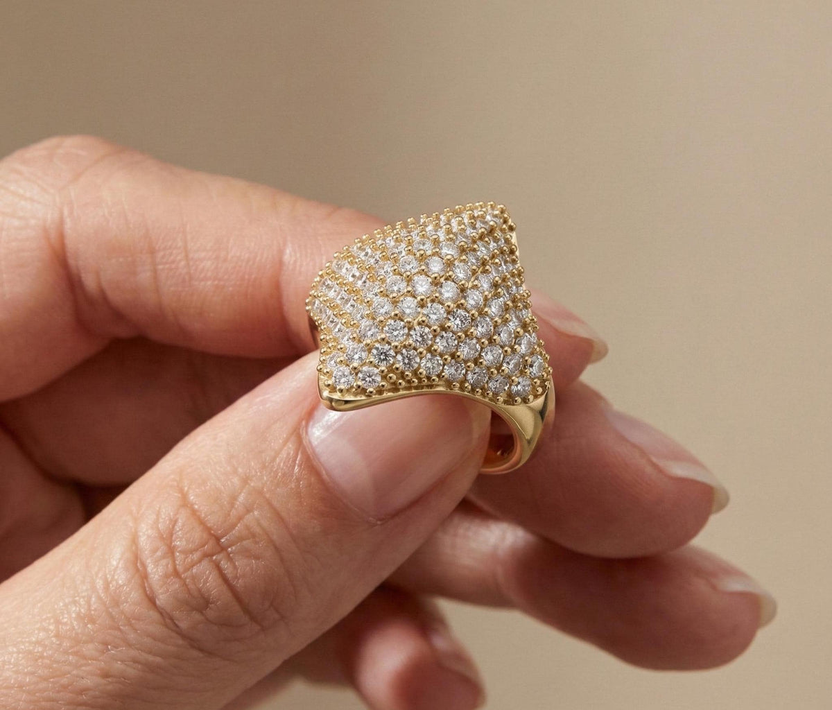 Gold Plated Sterling Silver CZ Pave Ring | Bridal Statement Jewelry