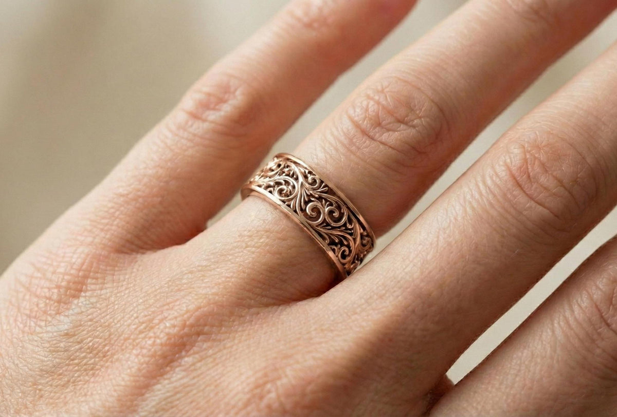Sterling Silver Filigree Ring, Wide Band Vintage Scroll Ring, Art Nouveau Floral Statement Ring, Chunky Boho Thumb Ring, Unique Wedding Band