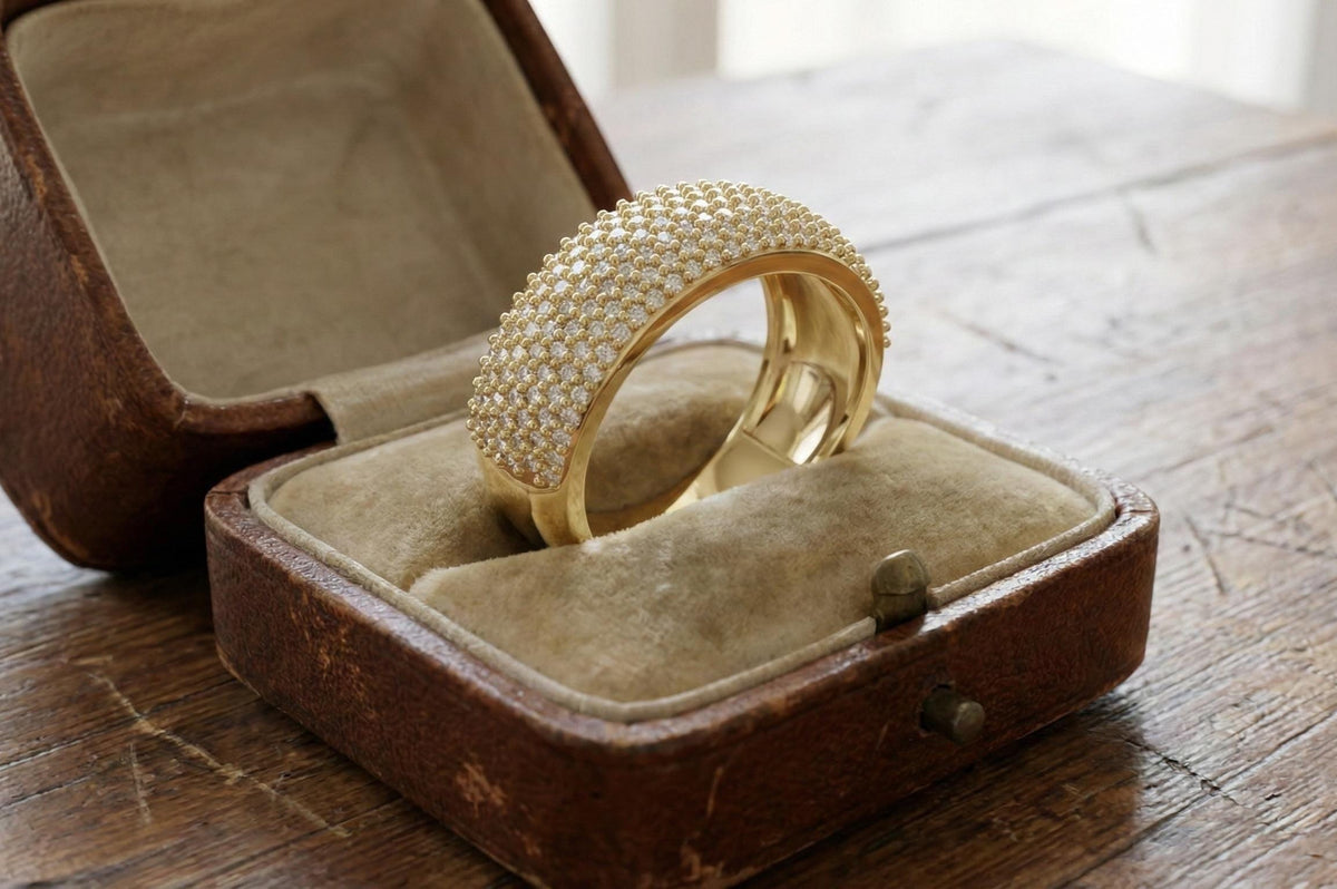 Gold Pavé CZ Eternity Band Ring, 925 Sterling Silver