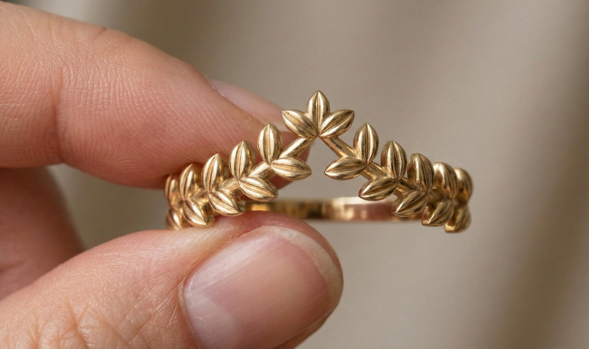 Gold Leaf Vine Ring | 925 Sterling Silver Floral Band